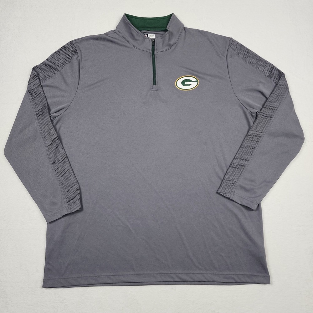 Green Bay Packers Shirt Mens 2XL Gray NFL Team Apparel Quarter Zip Pullover